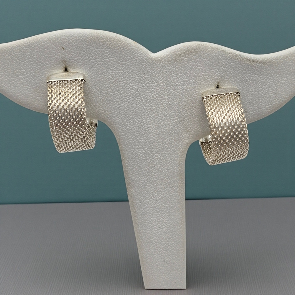 Vintage ESPO Joseph Esposito Sterling Silver Wide Mesh Half Hoop Earrings 925